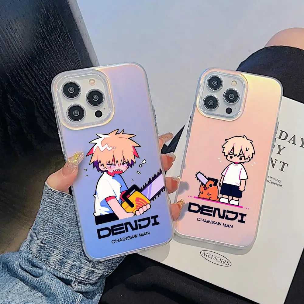 

Чехол для телефона C-Chainsaw ManS Denji для iPhone 17, 16, 15, 14, 13, 12, 11 Pro Max Plus, прозрачный чехол с лазерным градиентом Aurora