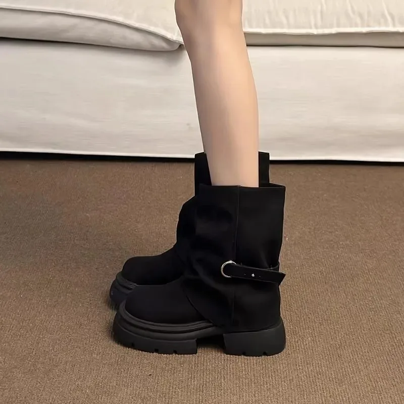 Women's Thick Bottom Boots British Style Autumn Winter Short Boots Brown Mermaid Tube Boot Daily Wear Round Toe Boots 2026 New - view 6