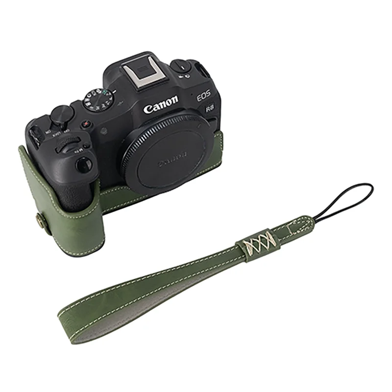 Étui en cuir PU pour appareil photo, peau grasse, sac demi-corps, protecteur de base pour IL EOS R8, ouverture de protection, housse astronomique avec dragonne