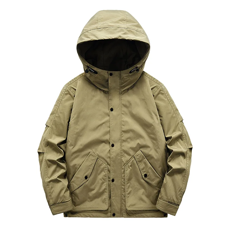 New Winter Men Hooded Multiple Pockets Cargo Down Jackets High Quality Male Fleece Warm Winter Loose Coats Casual Parkas Size 5X