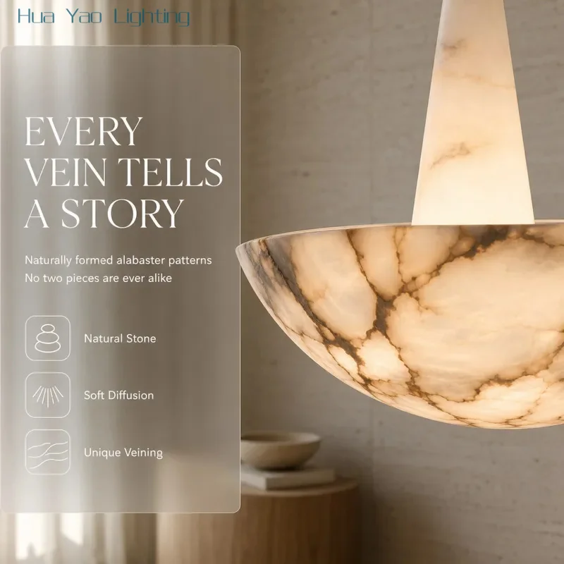 Modern Nordic 2026 Designer Pendant Lamp Natural Alabaster Bowl Cone Neck Saucer Dimmable LED For Kitchen Island Room Decor