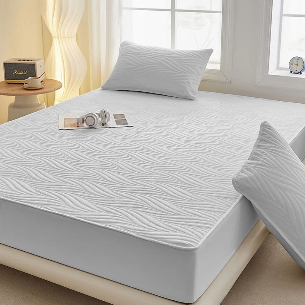 

Jacquard Style Mattress Protector Antimicrobial Silent Non-Slip Quilted Class A Mattress Cover Breathable Solid Color Bed Cover