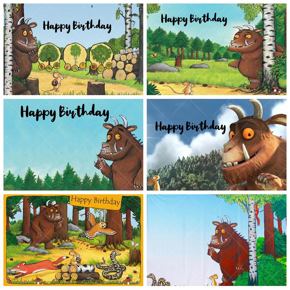 خلفية التصوير الفوتوغرافي Gruffalo مخصصة الوحش البني البقرة الحكمة ماوس خلفية عيد ميلاد الأطفال استوديو الصور الدعائم