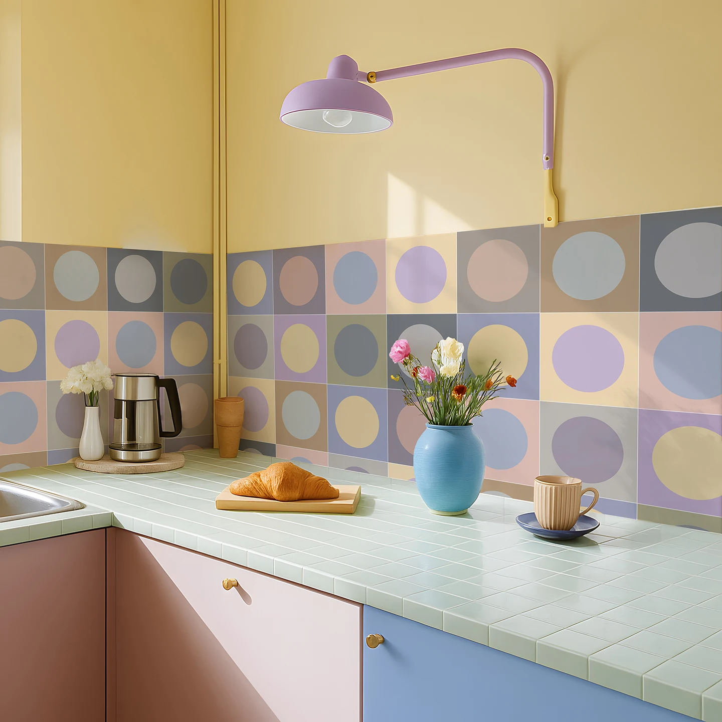 Polka Dot Tile Stickers Colorful Retro Pattern Vinyl Wall Decals Waterproof and Oil-Proof Easy Clean Peel and Stick for Kitchen