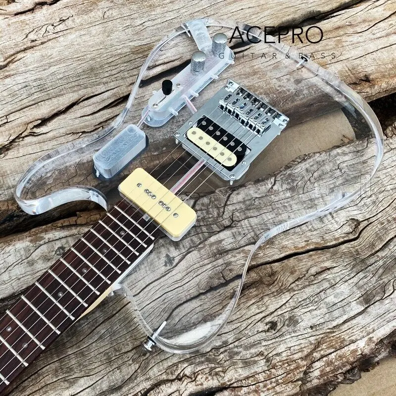 In Stock Acepro LED Lights Acrylic Electric Guitar, Body 11 Way Swtich Multicolor LEDs Can Choose Color, Fretboard Colorful LEDs