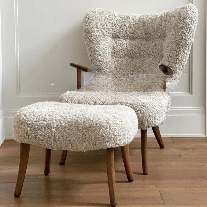 

Designer Black Walnut Sofa Chair Living Room Bedroom Nordic, Lamb Hair Lazy Chair