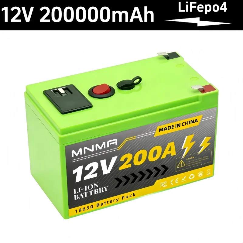 12V 200Ah LiFePO4 Solar Battery, Deep Cycle Rechargeable Built-in BMS Lithium 200000mAh for Power Wheels,Scooters,Fish Finder