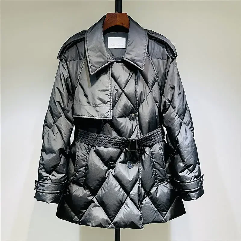 2024 European Fashion Winter New Women's Down Coat Loose Commuter Casual White Duck Down POLO Neck Jacket