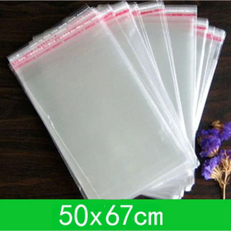 100pcs 50x67cm Clear Self Adhesive Seal Gift Packaging Bags Big Size OPP Poly Plastic Cellophane Resealable Packing Bag