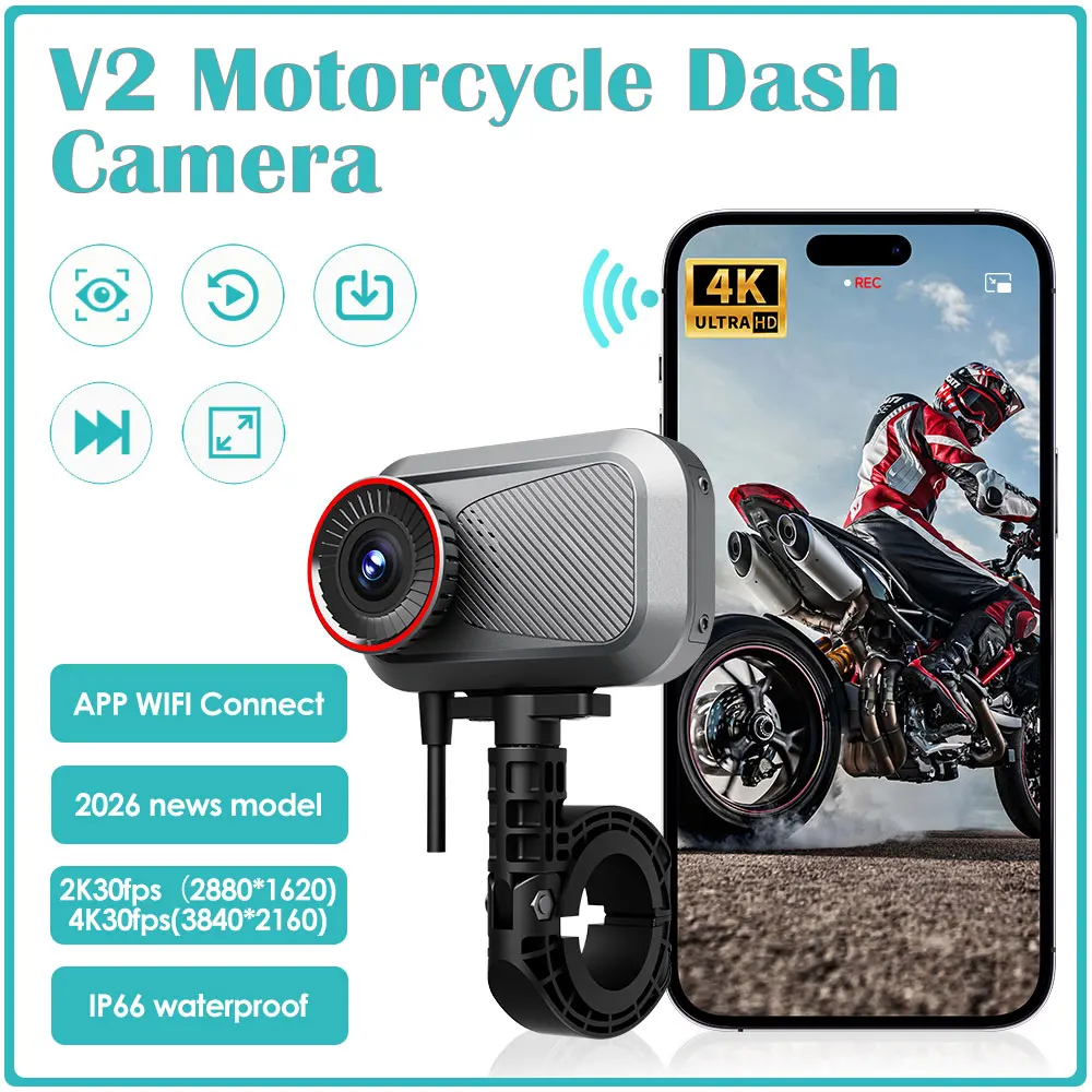 Motorcycle DVR Single 2K or Dual 1080P Smart Connect Action Camera Recorder Front & Rearview WiFi Waterproof Motorcycle Dash Cam