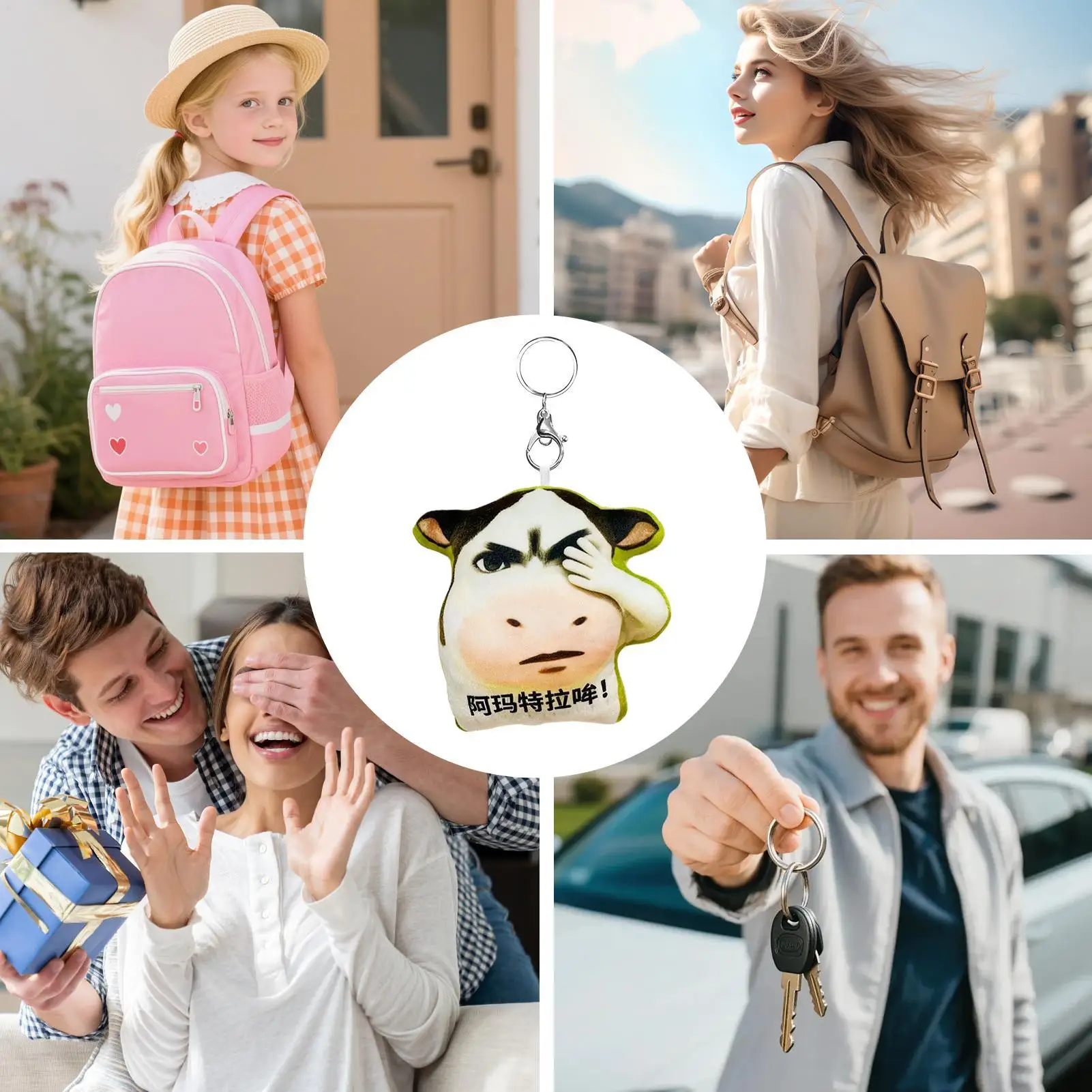 Portachiavi a forma di animale, divertente portachiavi a forma di bovino, ciondolo per borsa, portachiavi a forma di mucca imbottita per uomini, donne, ragazzi, ragazze, giovani, adolescenti, mariti, figli
