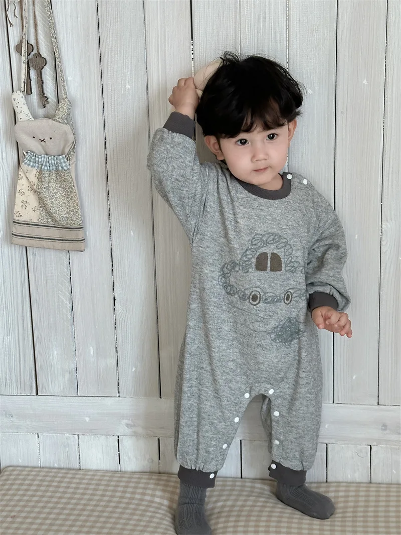 

2024 Autumn New Baby Long Sleeve Romper Cotton Infant Boy Cartoon Print Casual Jumpsuit Newborn Toddler Loose Clothes 0-24M