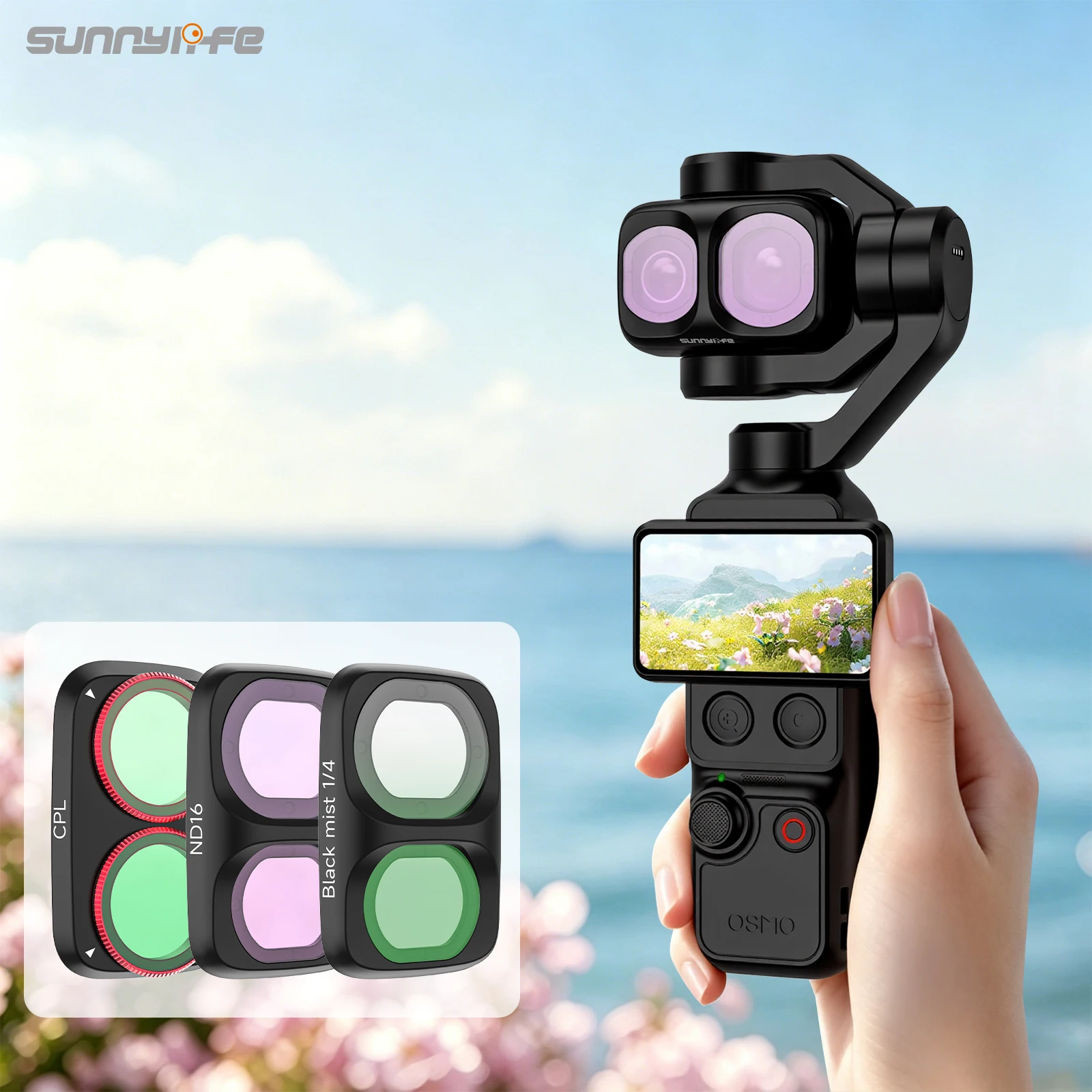 Sunnylife Lens Filters for DJI Osmo Pocket 4P, Adjustable CPL ND MCUV 1/4 Black Mist ND/PL Filter Gimbal Camera Accessories