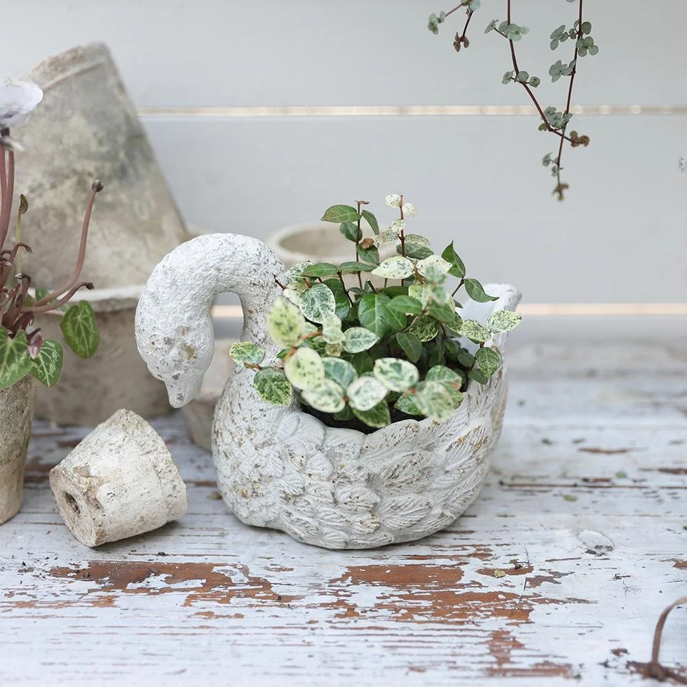 

Swan Cement Flower Pot Outdoor Garden Decorative Ornaments European Style White Decorations for Balcony Courtyard