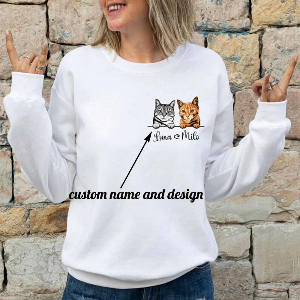Custom Cat Sweatshirt Personalized With Your Cats Face And Name Cat Lovers Sweater Custom Pet Clothing Gift For Cat Mom Dad