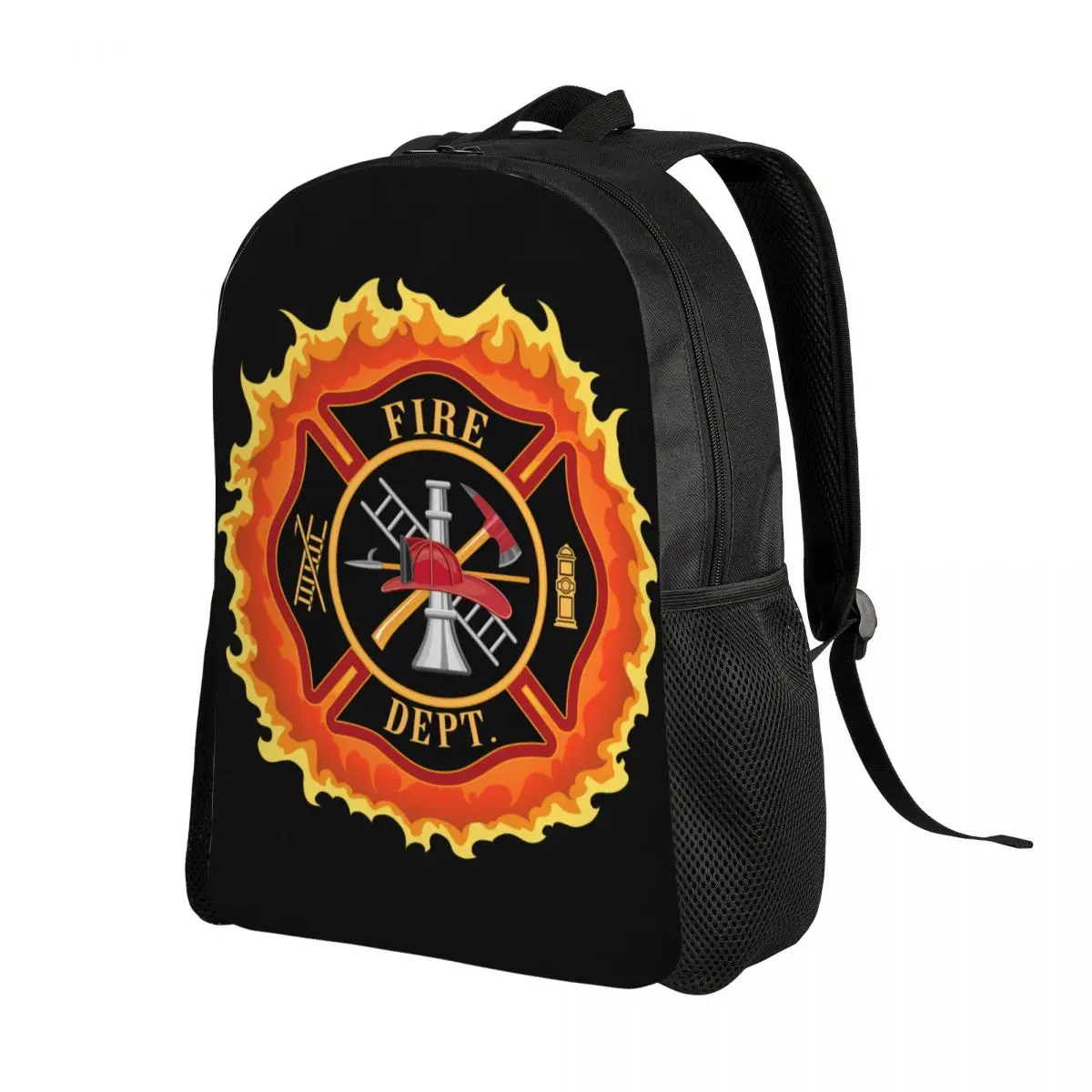 Customized Firefighter Cross With Flames Backpacks Fire Rescue Fireman School College Travel Bag Bookbag Fits 15 Inch Laptop