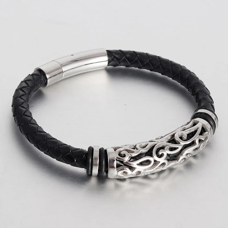 Punk Trend 2024 Silver Men's Accessories Stainless Steel Genuine Leather Premium Jewelry Elegant Bracelets image 4