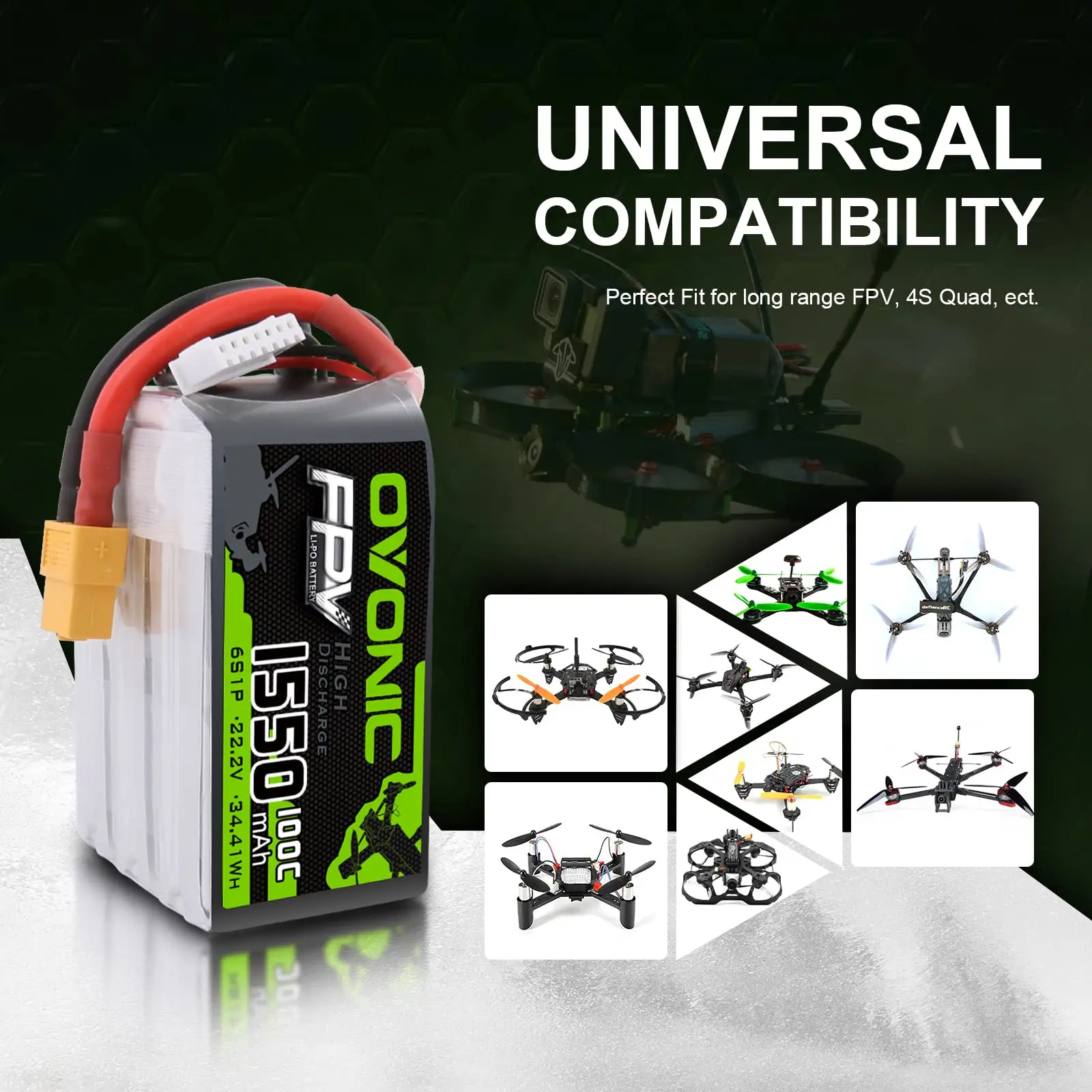 OVONIC RC يبو بطارية 6S 22.2 فولت 1550 مللي أمبير 100C XT60 التوصيل يبو خلايا البطارية ل FPV RC طائرة سيارة Evader BX كوادكوبتر هليكوبتر