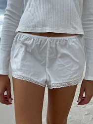 hirigin Women Lounge Shorts Lace Trim Cute Bow Bloomers Solid Color Elastic Waist Fashion Casual Beach Party Short y2K Pants