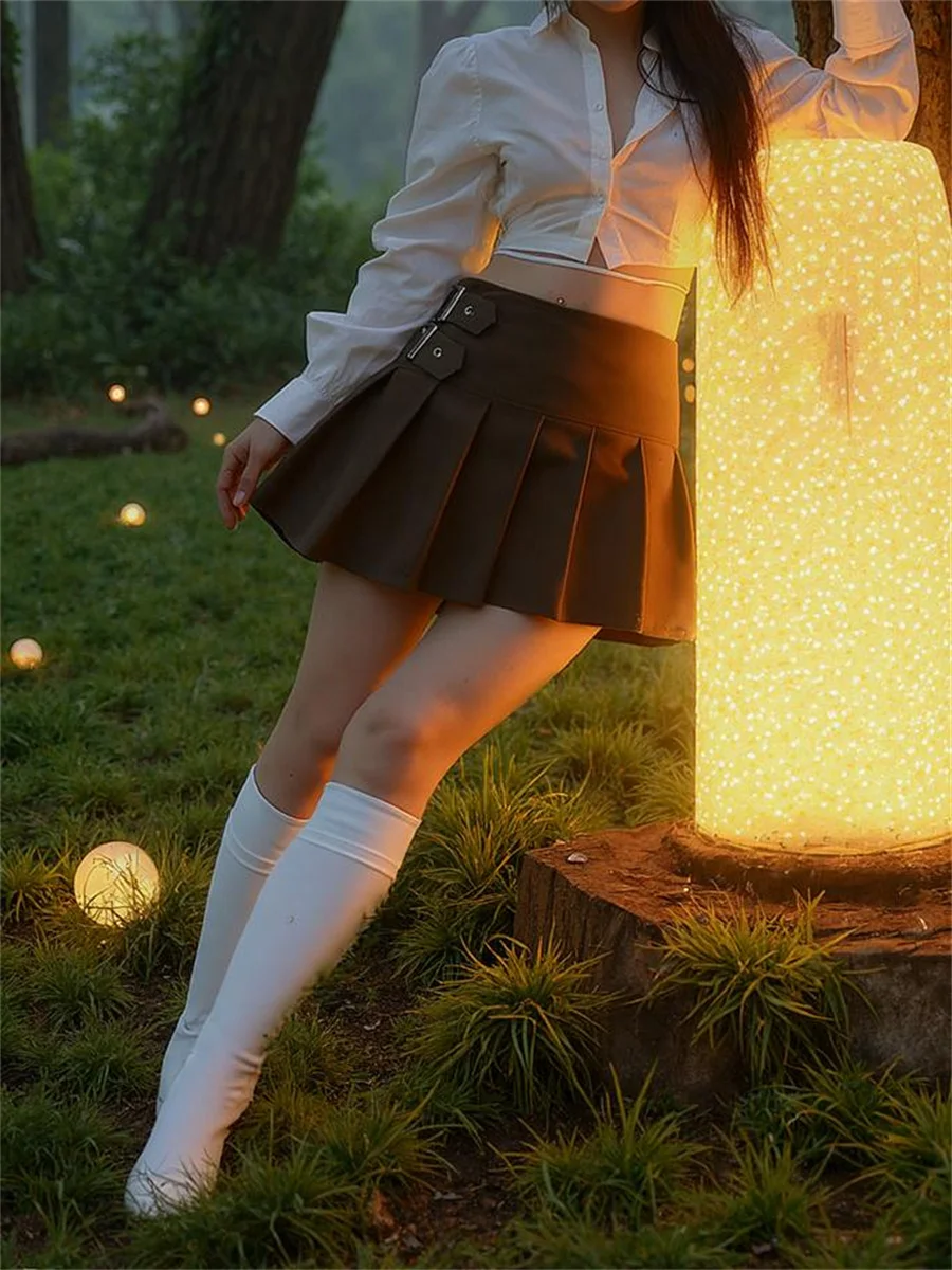 

Сексуальные мини-юбки женские тонкие с высокой талией из искусственной кожи модные Y2k вечерние уличная одежда однотонные повседневные осенне-весенние облегающие плиссированные