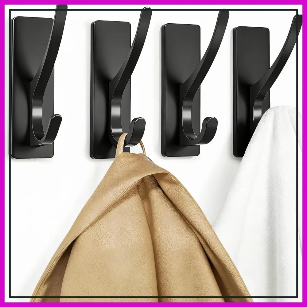 

Heavy Duty Stainless Wall Hooks for Hanging Towels, Backpacks, Hats - 4 Pack, Matt Black