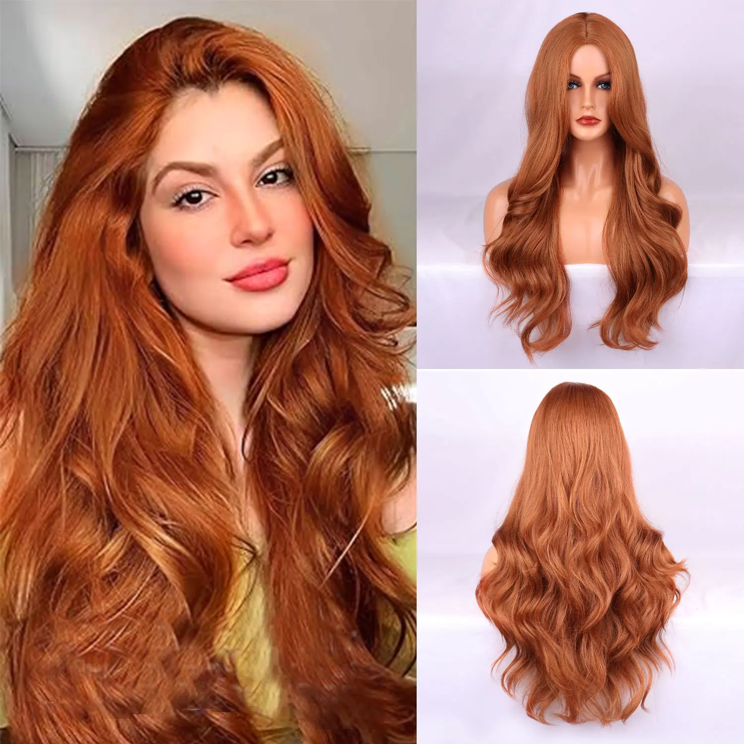 28in Reddish brown Long Wavy Synthetic Wig for Women Natural Middle Part Wig Heat Resistant Soft Daily Hair Party Cosplay Use