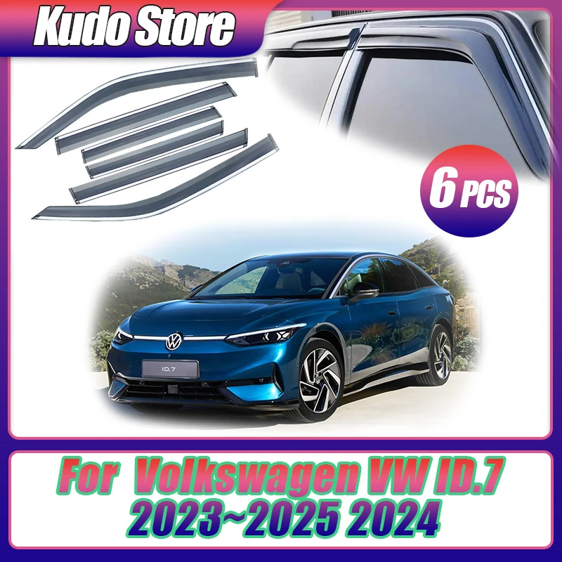 6PCs Windows Visor For Volkswagen VW ID.7 2023~2025 2024 Shelters Cover Awnings Sun Deflector Rain Eyebrow Sticker Accessories.