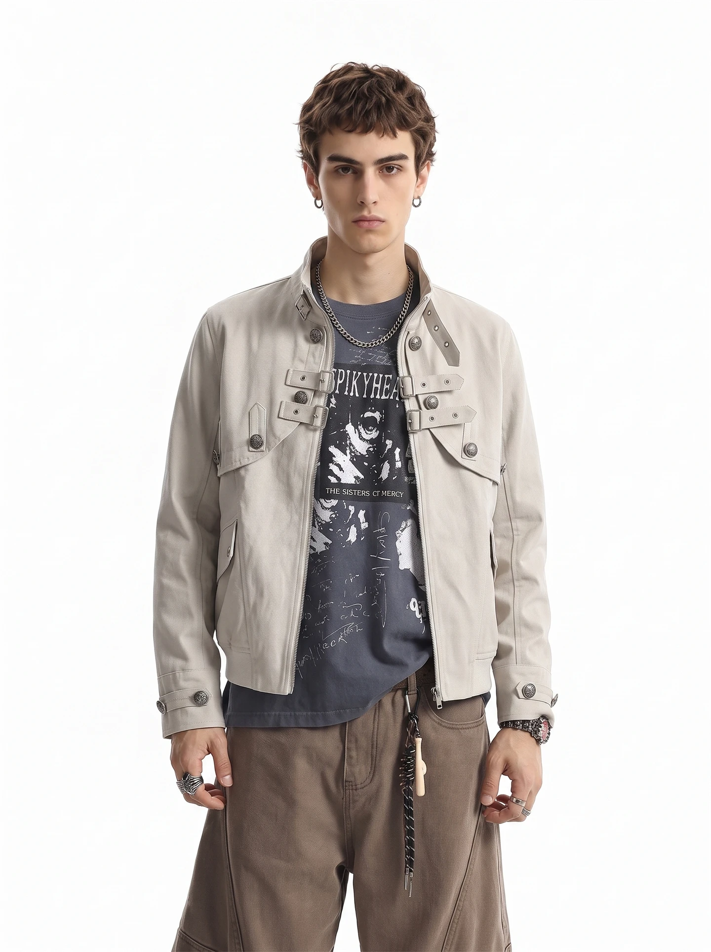BETEBULE American High Street Jacket Men's Autumn New Style Versatile Cool Top Button Decorative Rivet Youth Trend