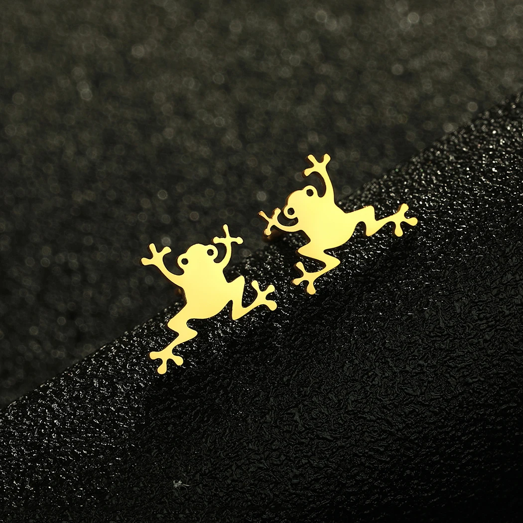 Chandler Stainless Steel Super Cute Handmade Frog Stud Earrings Amphibian Frog Earrings Toad Earrings Frog Lover for Men Women