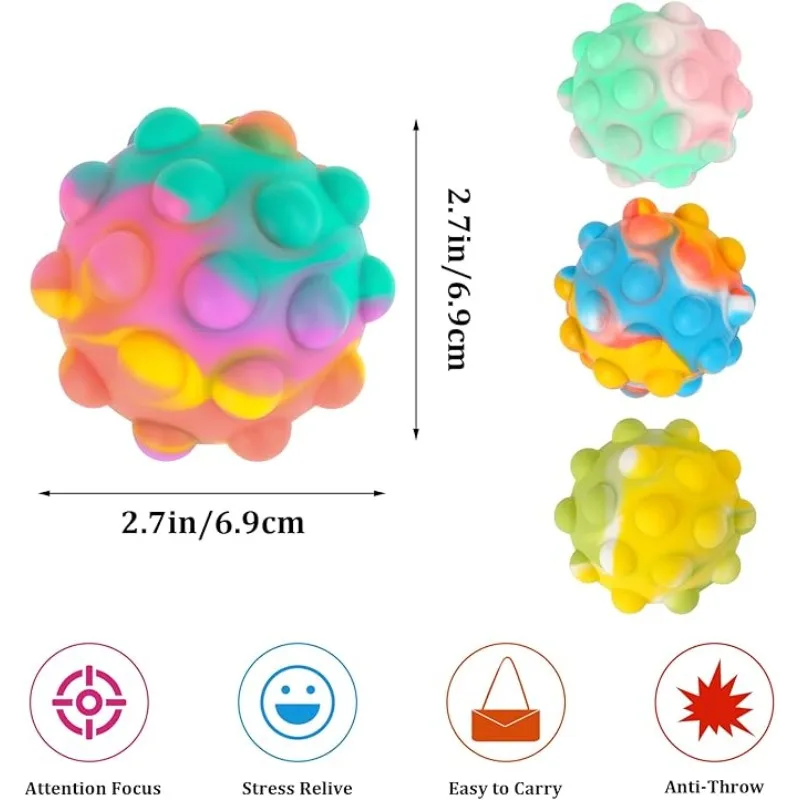 2pcs Color Random Stress Ball Fidget Toys 3D Ball Push Bubble ADHD Autism Stress Relief Sensory Toys for Kids and Adults