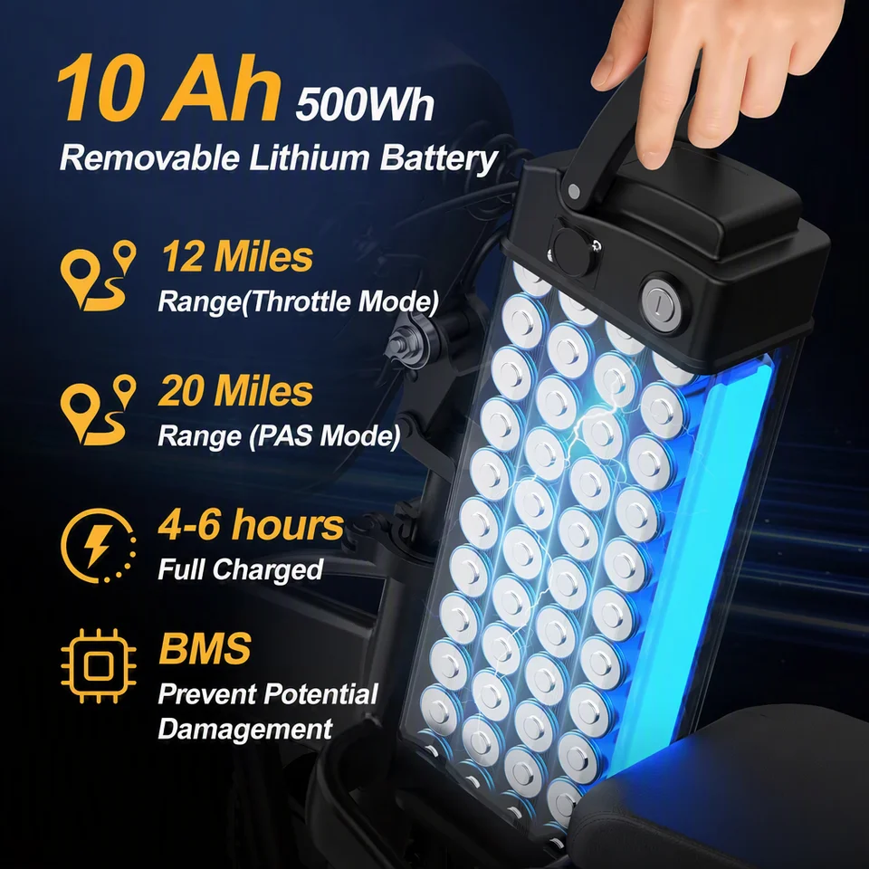 500W Peak **Foldable** Electric Bike 14" Vacuum Tire E‑Bike 15Ah Removable Lithium Battery Dual Shock Absorber Dual Disc Brake Folding Electric Bicycle for Adult image 5