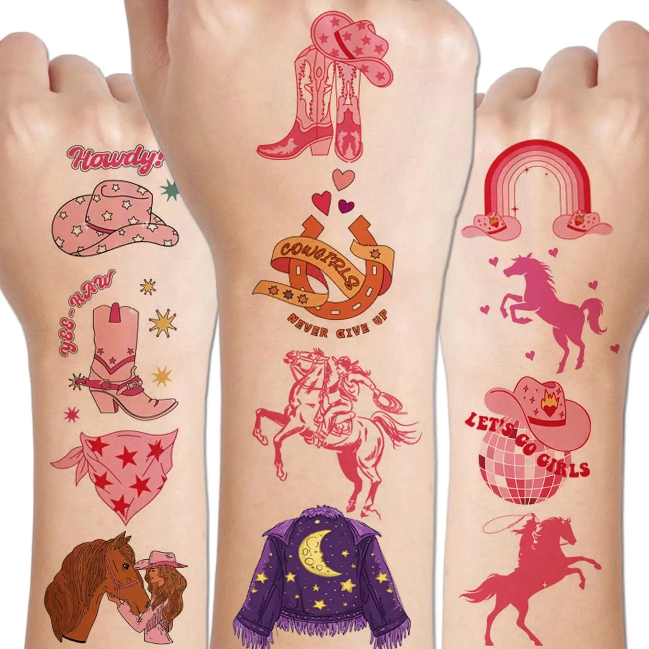 

16 листов временной татуировки «Пастушка» - 200+ розовых временных татуировок, наклейки, дискотека, девичник Let's Go, сувениры для вечеринки, лошадь Йоиго