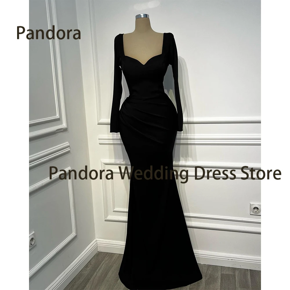 

Pandora Simple women floor-length formal evening dress Square neck long sleeve pleated Mermaid Birthday wedding party ball gown