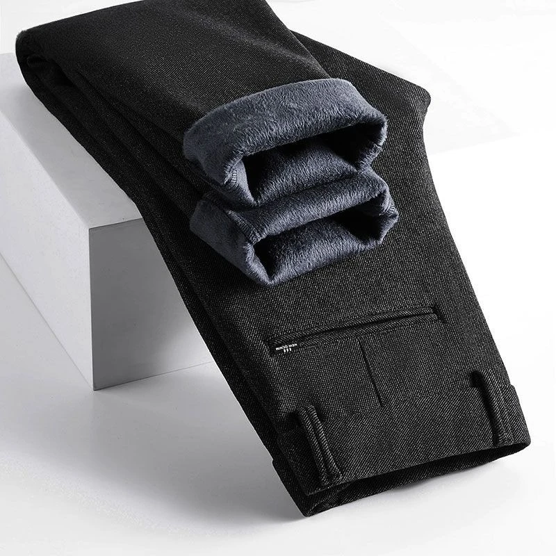 الدافئة الصوف الشتاء الرجال سراويل تقليدية القطن سليم مستقيم سميكة موضة مستقيم بنطلون المخملية الحرارية السراويل ماركة الملابس #4