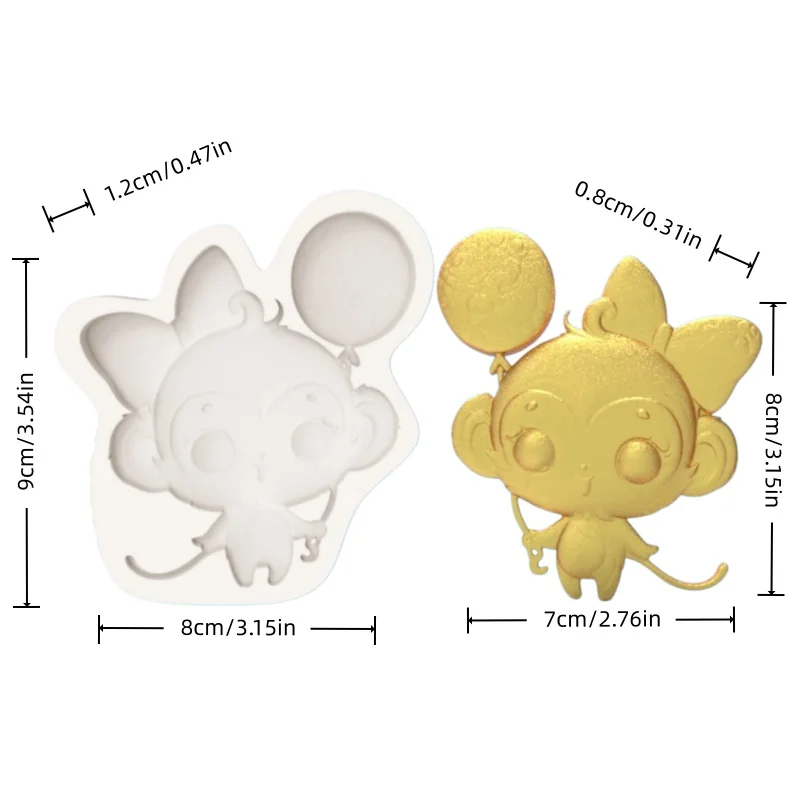 Use a Balloon-Shaped Mold with a Bow and Monkey Design to Create a Silicone Mold for Chocolate Fondant