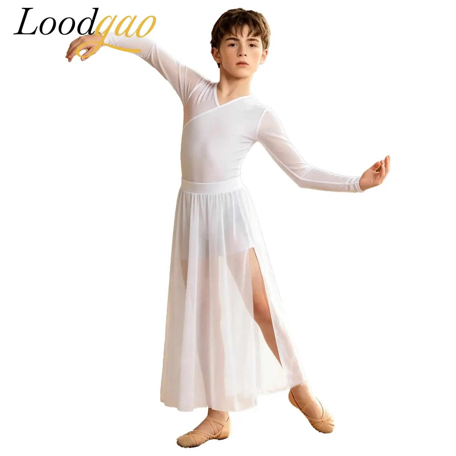 

Children's Celebration of Spirit Dance Outfit Boys Lyrical Dancing Modern Contemporary Dancewear with Split Mesh Pants Suits