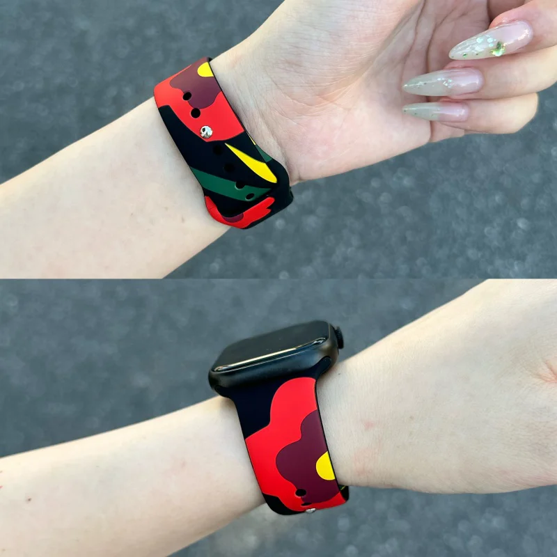 Printed straps For Apple Watch Band 44mm 45mm 46mm 42mm Ultra 2 49mm 41mm 40mm Black Unity Sport bracelet iWatch 10 9 8 7 6 5SE