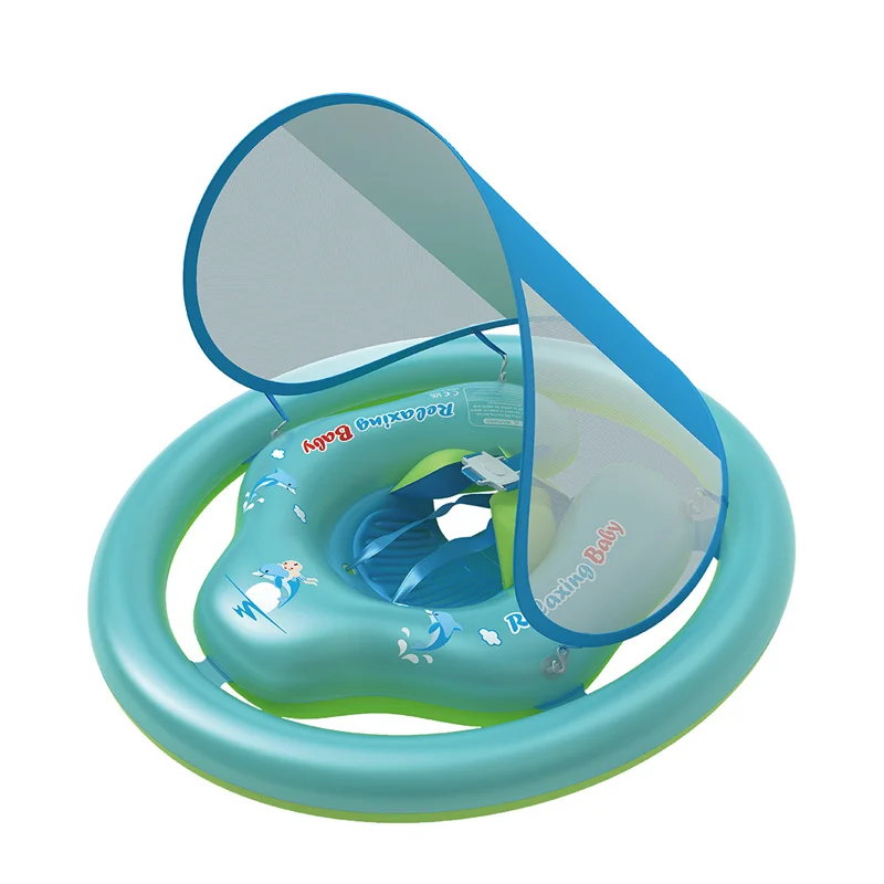حلقة عائمة للأطفال مع مظلة شمسية قابلة للإزالة وتصميم قرفصاء غير قابل للانزلاق - مما يجعلها هدية صيفية مثالية