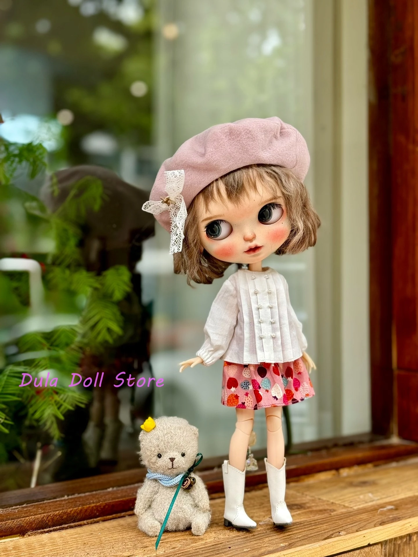 Dula Doll Clothes Dress Summer Organ pleated shirt short skirt beret Blythe Qbaby ob24 ob22 Azone Licca ICY JerryB Bjd Doll