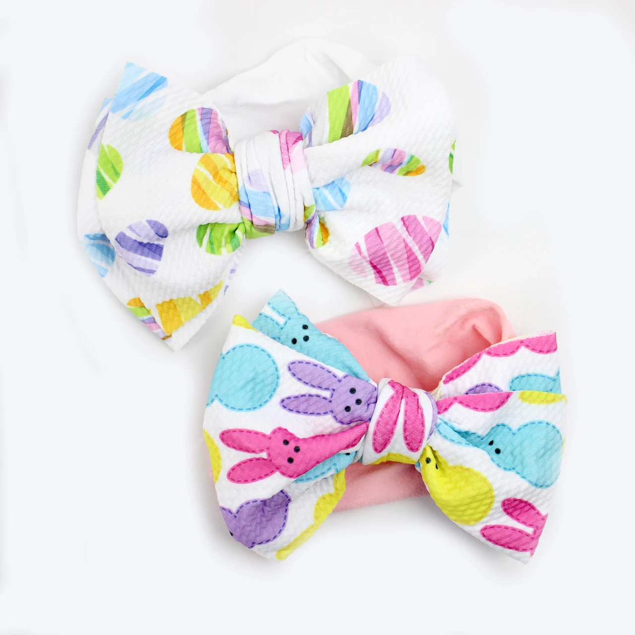 

Cartoon Rabbit Printed Fabric Bow with Nylon Wide Headband Children Soft Nylon Turban Headwrap Baby Girls Cute Spring Headbands