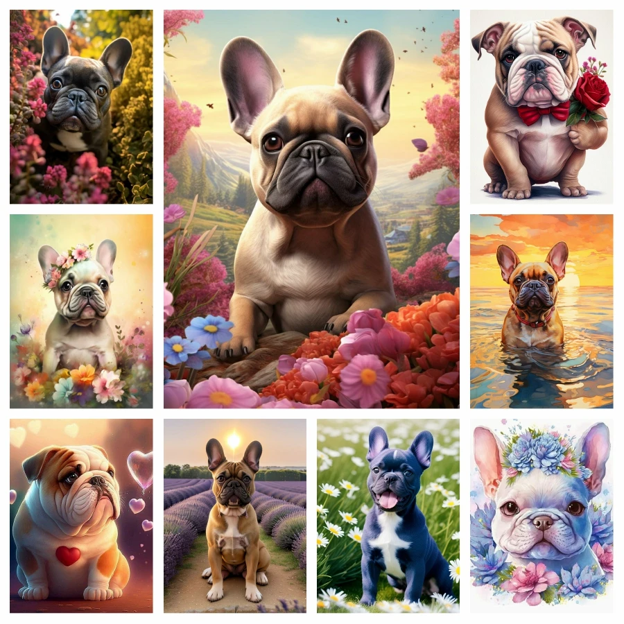 

Cute French Bulldog Puppy 5d Diamond Painting Kits Full Cross Stitch Flowers Dog Art Handmade Embroidery Gift Home Decor