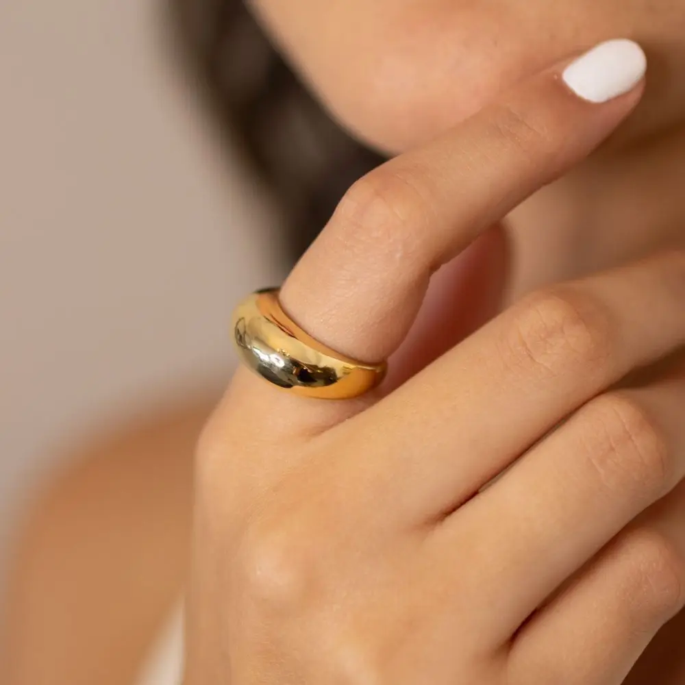 Joyería de acero inoxidable con forma de corte, anillo liso de plata esterlina sólida, anillos de cúpula gruesos de estilo de viaje Simple para mujer, talla 6 7 8 9