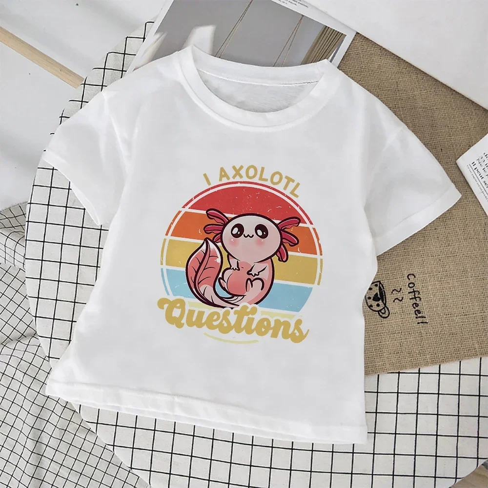 

Kawaii Cartoon Axolotl T Shirt Kids Girls Boys Fashion Street Casual Clothes Outdoor Play All-match Children's T-shirt