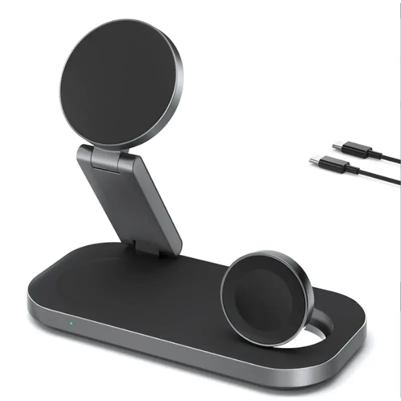 3-In-1 Magnetic Foldable Wireless Station For Most Smartphones Smart Watch And Earbuds Black
