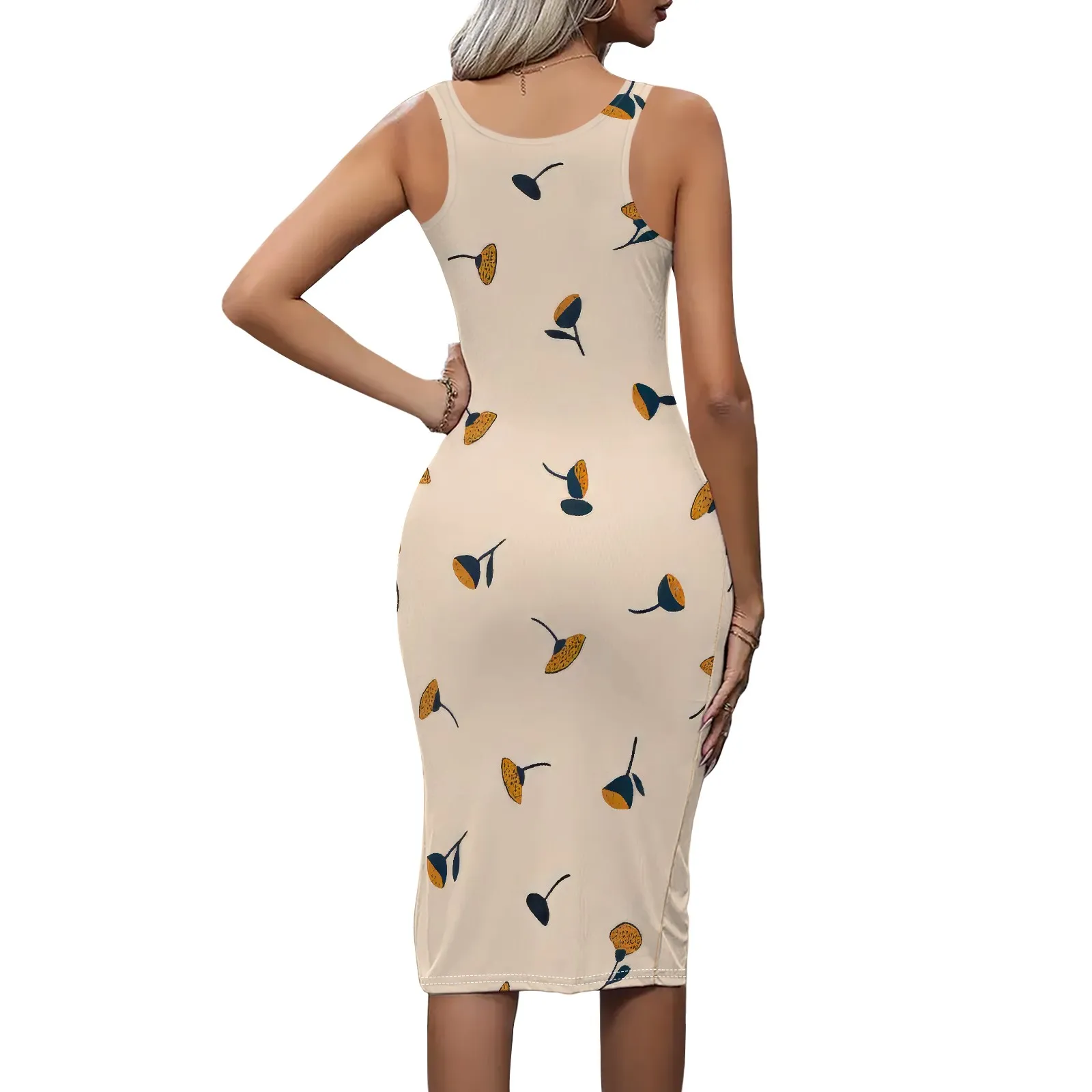 ผู้หญิงฤดูร้อนเซ็กซี่Bodycon Midi Dress 2025 Tank Topแขนกุดสแควร์คอSlim Fitกลับค็อกเทลปาร์ตี้ชุด
