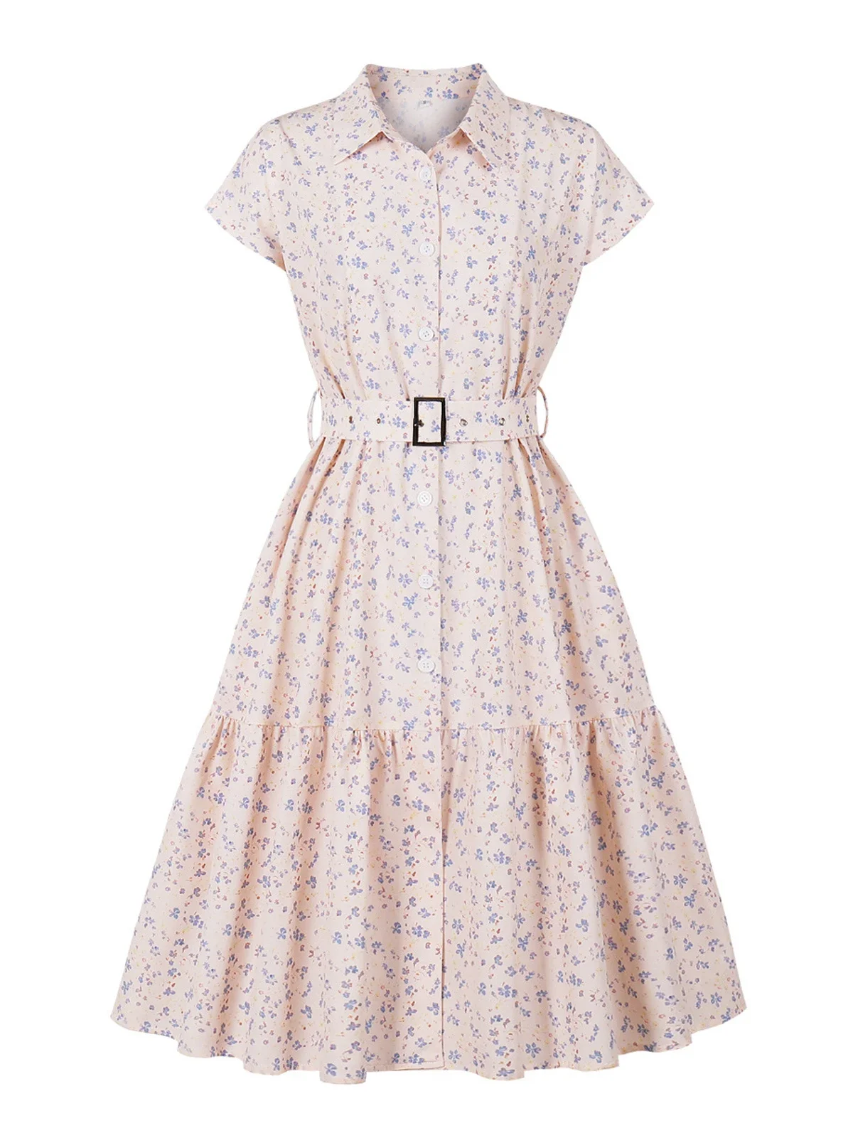 2025 빈티지 싱글 브레스티드 여름 셔츠 드레스 50년대 60년대 턴다운 칼라 플로럴 프린트 캐주얼 여성 벨티드 A라인 롱 드레스