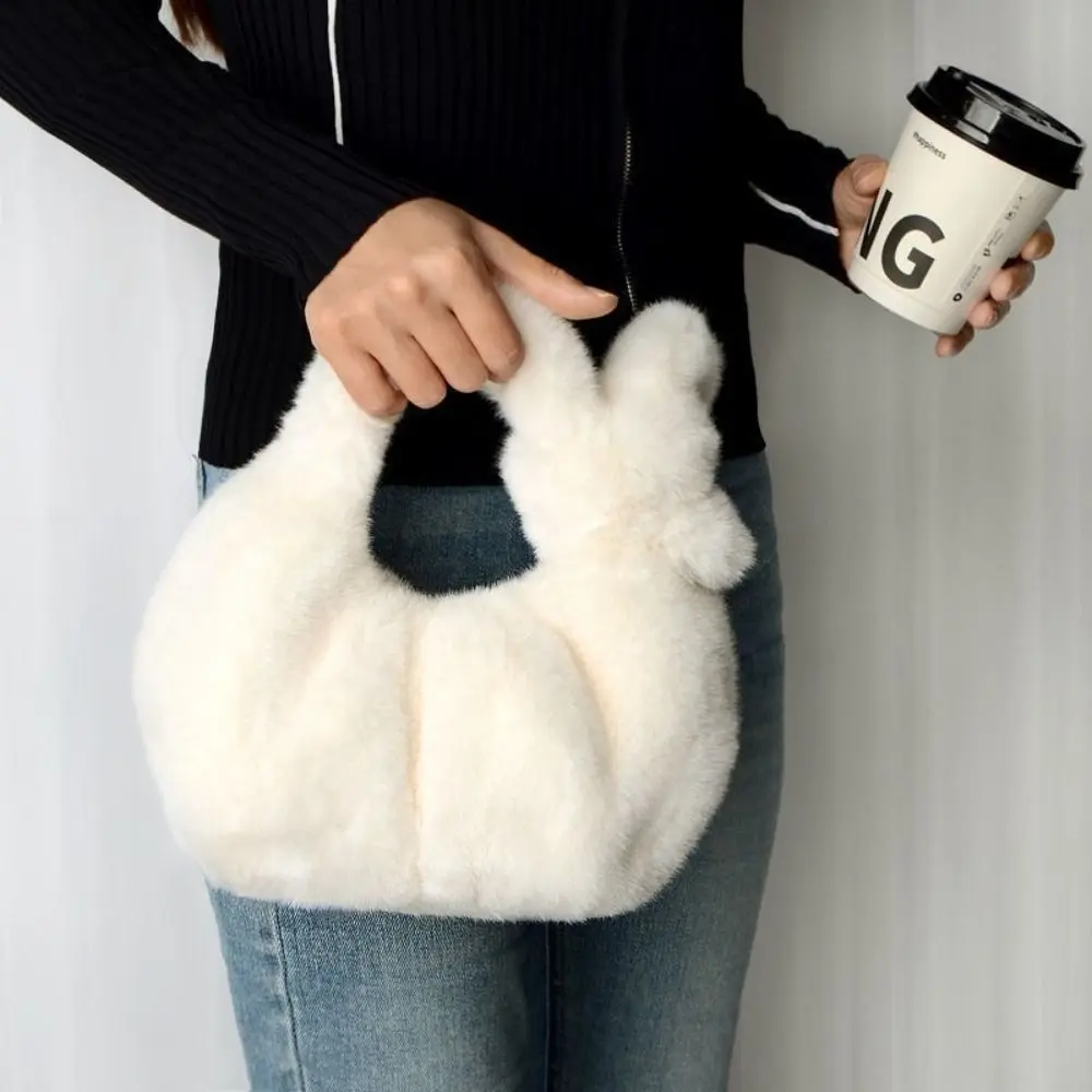 Trendy Square Shape Women's Handbag Pleated Design Mini Tote Bag Faux Fur Fluffy Velvet Clutch Bag For Women
