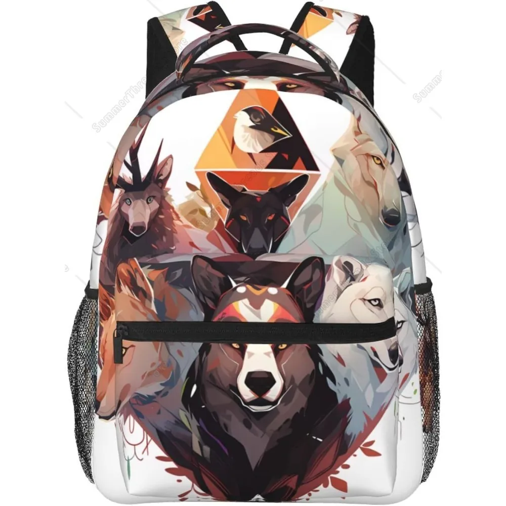 

Lightweight Casual Backpacks - Wolves And Reindeer Print Big Capacity Laptop Daypack Bags, For Men Women Travel Bags
