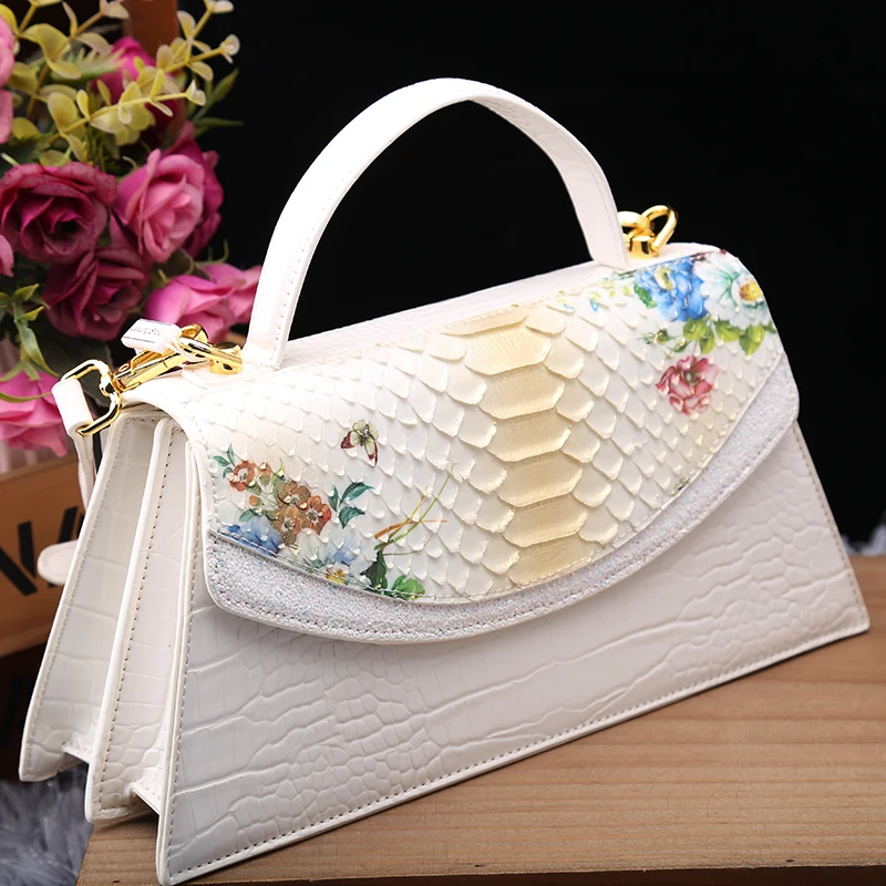 Genuine Leather Women's Bag 2024 New Fashion Snake-print Small Handbags Shoulder Crossbody Bags Lady Party Messenger Shell Bags