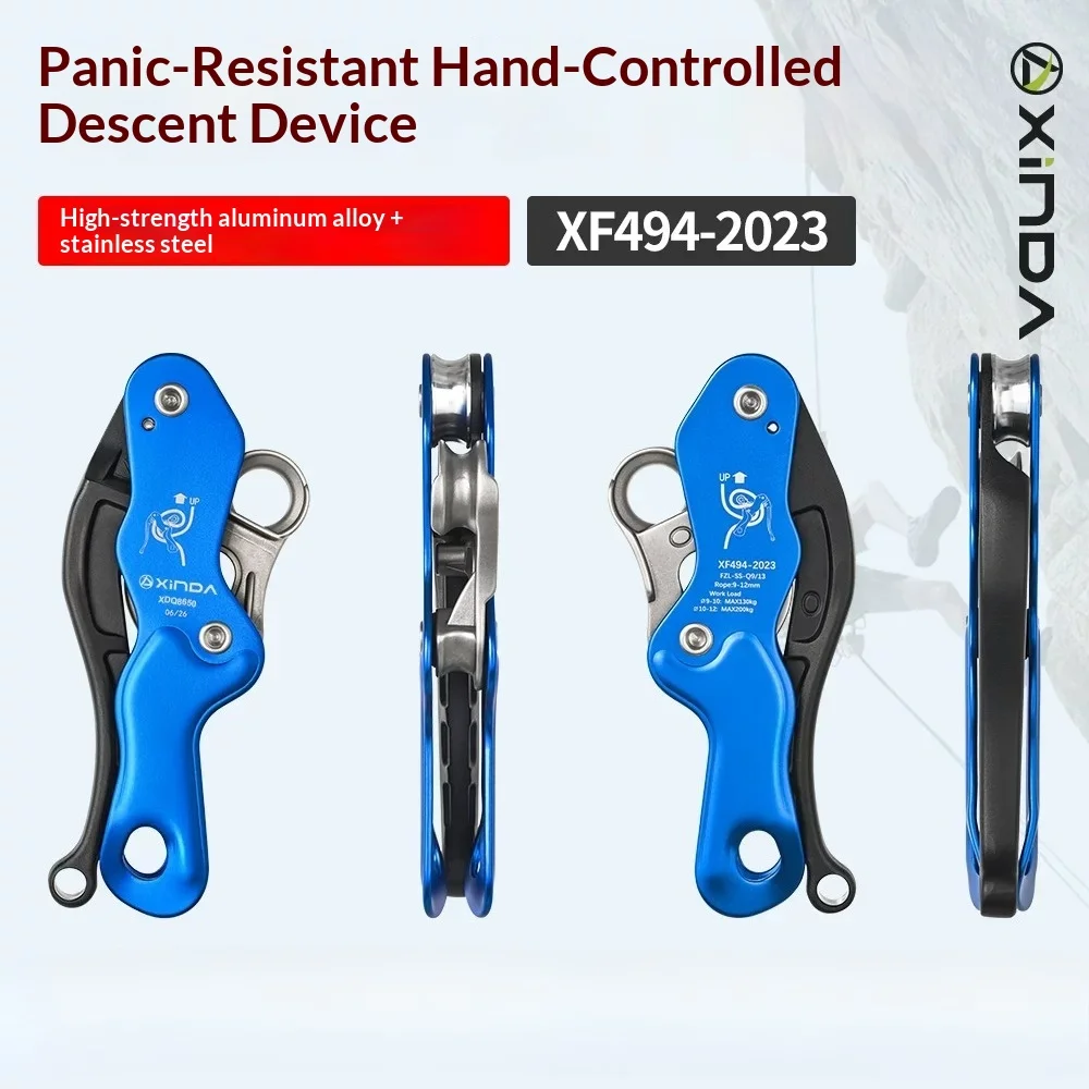 Xinda Rock Climbing Manual Descender High Altitude Anti-Panic Belay Device Rope Brake Load 200kg for IndustrialFall Arrest Tool
